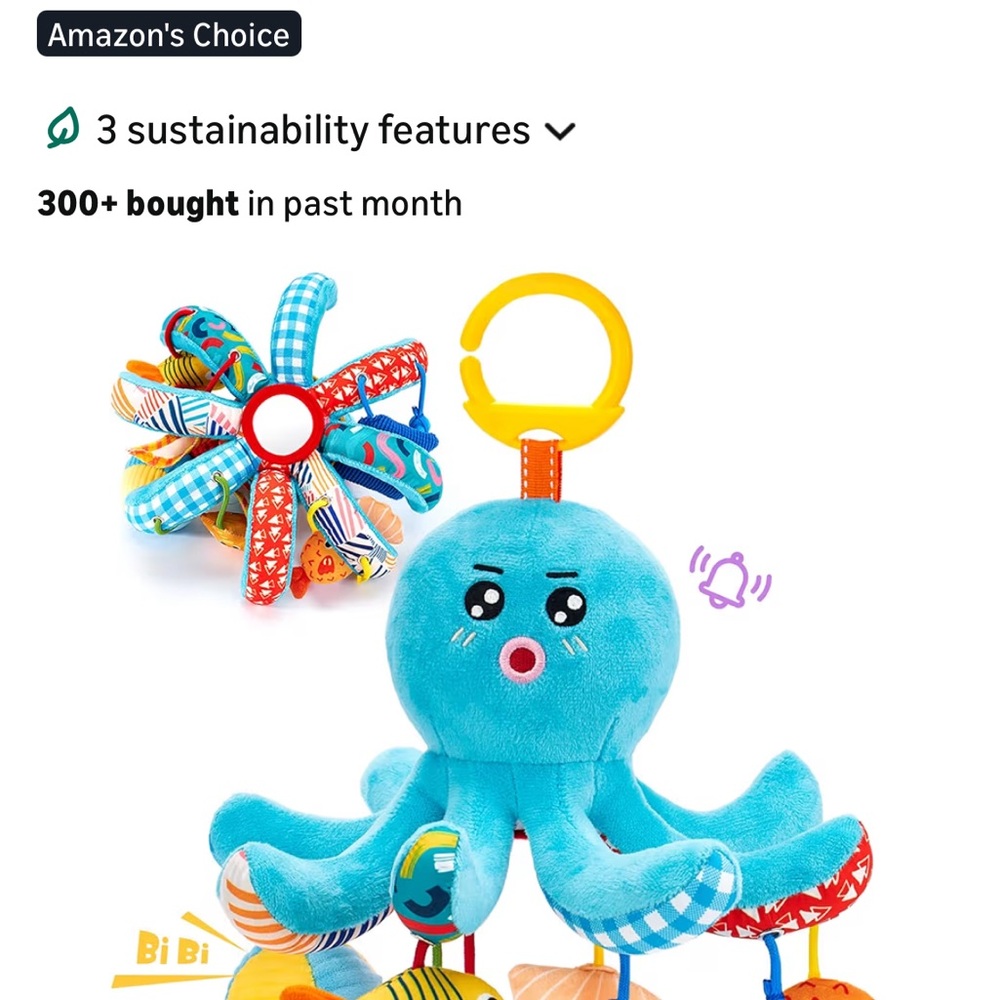 Bright Blue Plush Octopus Activity Toy with Sensory Accessories - Picture 3 of 3